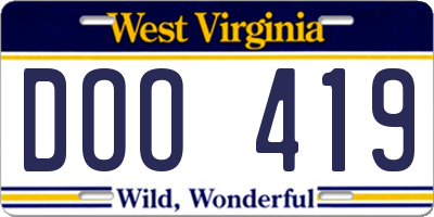 WV license plate DOO419