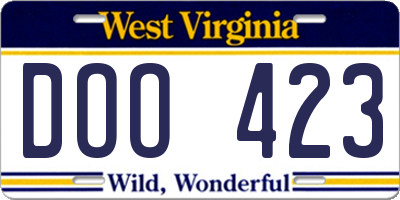 WV license plate DOO423
