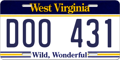 WV license plate DOO431