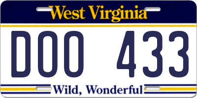 WV license plate DOO433