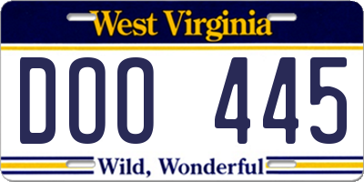 WV license plate DOO445
