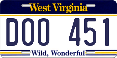 WV license plate DOO451