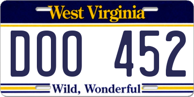 WV license plate DOO452