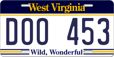 WV license plate DOO453