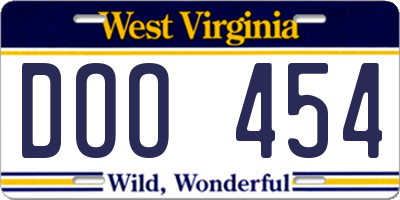WV license plate DOO454