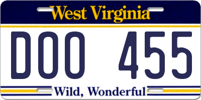 WV license plate DOO455