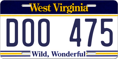 WV license plate DOO475