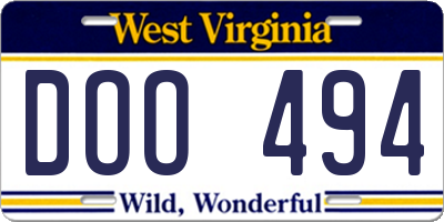 WV license plate DOO494