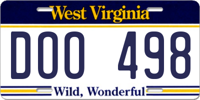 WV license plate DOO498