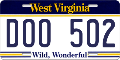 WV license plate DOO502