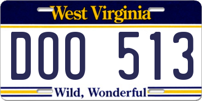 WV license plate DOO513