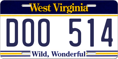 WV license plate DOO514