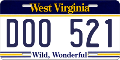 WV license plate DOO521