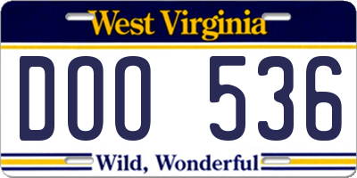 WV license plate DOO536