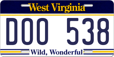 WV license plate DOO538