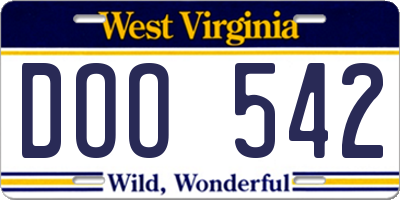 WV license plate DOO542