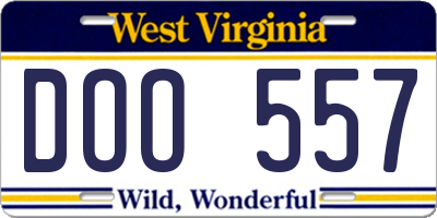 WV license plate DOO557