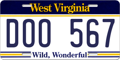 WV license plate DOO567