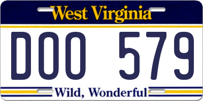 WV license plate DOO579