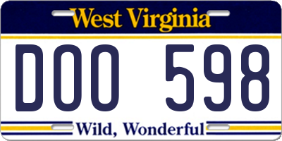 WV license plate DOO598