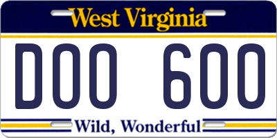 WV license plate DOO600