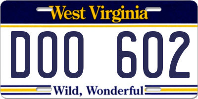 WV license plate DOO602