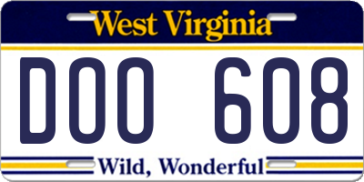 WV license plate DOO608