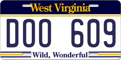 WV license plate DOO609