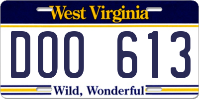 WV license plate DOO613