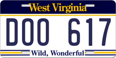 WV license plate DOO617