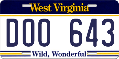 WV license plate DOO643