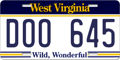 WV license plate DOO645