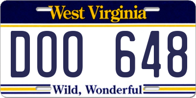 WV license plate DOO648