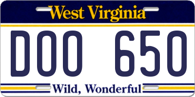 WV license plate DOO650