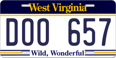 WV license plate DOO657