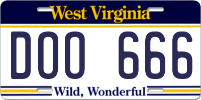 WV license plate DOO666