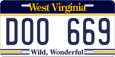 WV license plate DOO669