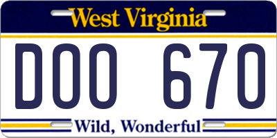 WV license plate DOO670