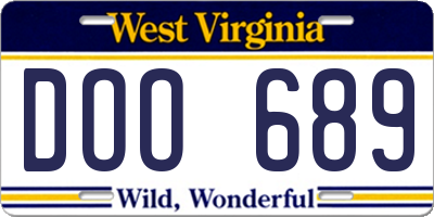 WV license plate DOO689