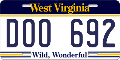 WV license plate DOO692