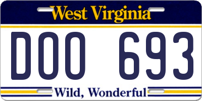 WV license plate DOO693