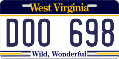WV license plate DOO698