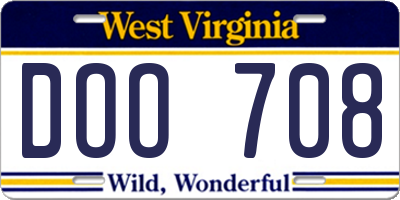 WV license plate DOO708