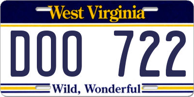 WV license plate DOO722