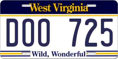WV license plate DOO725