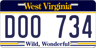 WV license plate DOO734