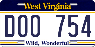 WV license plate DOO754