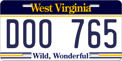 WV license plate DOO765