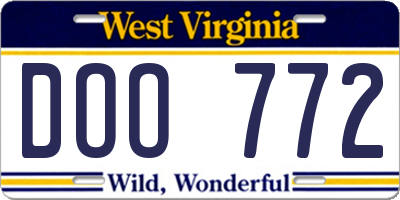 WV license plate DOO772
