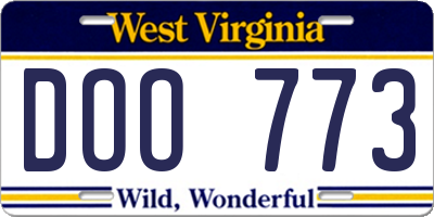 WV license plate DOO773